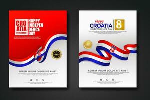 einstellen Poster Design Kroatien glücklich Unabhängigkeit Tag Hintergrund Vorlage vektor