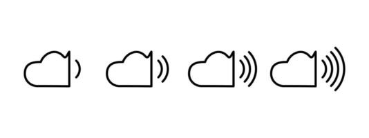 ikoner den där öka och minska de ljud. audio moln ikon, wifi moln. uppsättning av ljud ikoner med annorlunda signal nivåer. vektor