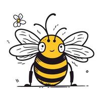 süß Karikatur Biene mit Blume. Vektor Illustration isoliert auf Weiß Hintergrund.