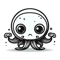 söt tecknad serie bläckfisk med stor ögon och mustasch. vektor illustration.