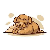 söt tecknad serie brun hund liggande på de jord. vektor illustration.