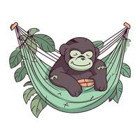 Vektor Illustration von ein Gorilla im ein Hängematte. isoliert auf Weiß Hintergrund.