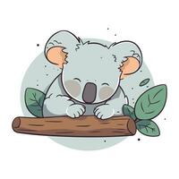söt tecknad serie koala sovande på en logga. vektor illustration.