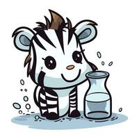 süß Zebra mit ein Glas von Milch. Vektor Illustration.