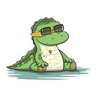 süß Krokodil im Sonnenbrille. Vektor Illustration auf Weiß Hintergrund.