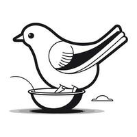 Illustration von ein Vogel Essen von ein Schüssel. Vektor Illustration.