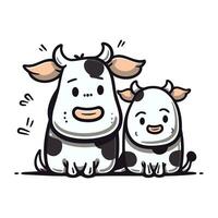 söt tecknad serie ko och kalv på vit bakgrund. vektor illustration.