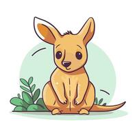 süß Känguru Sitzung auf das Gras. Vektor Illustration.