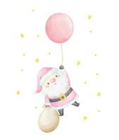 söt rosa jul santa claus med ballong vattenfärg vektor