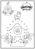 Vektor Weihnachten Punkt zu Punkt und Farbe Aktivität mit süß kawaii Vogel Haus. Winter Urlaub verbinden das Punkte Spiel zum Kinder mit komisch schmiegen. Neu Jahr Färbung Seite zum Kinder. druckbar Arbeitsblatt