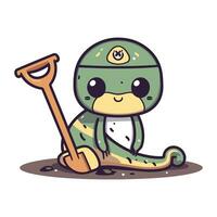 süß Frosch mit Schaufel Karikatur Vektor Illustration Design Grafik eben Stil.