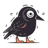 söt svart fågel isolerat på vit bakgrund. vektor illustration i tecknad serie stil.