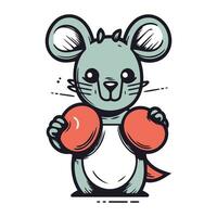 süß Karikatur Maus mit Boxen Handschuhe. Vektor Illustration isoliert auf Weiß Hintergrund.