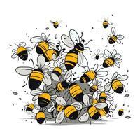 Hand gezeichnet Gekritzel von Bienen auf Weiß Hintergrund. Vektor Illustration.