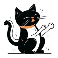 Karikatur schwarz Katze mit Orange Kragen. Vektor Illustration auf Weiß Hintergrund.