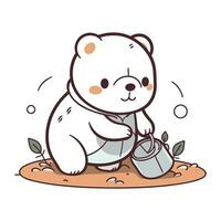 süß Karikatur Polar- Bär Sitzung auf das Boden mit ein Bewässerung können vektor