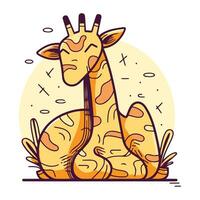 Giraffe Vektor Illustration. süß Karikatur Giraffe Sitzung auf das Boden.