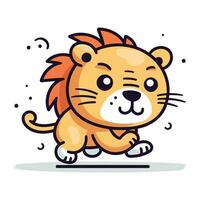söt tecknad serie lejon karaktär. vektor illustration av en vild djur.