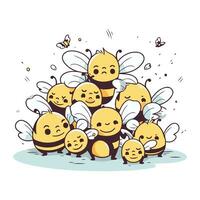 rolig tecknad serie bin. vektor illustration av en grupp av bin.