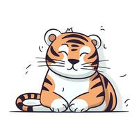 süß Tiger Sitzung auf Weiß Hintergrund. Vektor Illustration im eben Karikatur Stil.