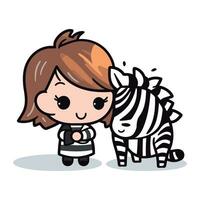 süß Mädchen mit Zebra Vektor Illustration. süß Karikatur Charakter