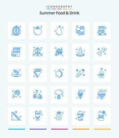 kreativ Sommer- Essen trinken 25 Blau Symbol Pack eine solche wie Essen Stall. süss. Früchte. Bienenwabe. Bienen vektor