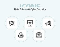 data vetenskap och cyber säkerhet linje ikon packa 5 ikon design. e-post. kam. ddos. säkra. kamera vektor