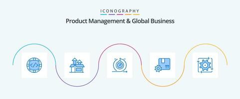 produkt managment och global företag blå 5 ikon packa Inklusive premie kvalitet. varumärke. produkt. snabb vektor