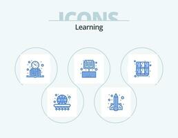 inlärning blå ikon packa 5 ikon design. e-bok. uppkopplad. inlärning. studie tid. inlärning vektor