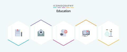 utbildning 25 platt ikon packa Inklusive rör. kunskap. dokumentera. utbildning. en vektor