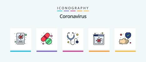 coronavirus linje fylld 5 ikon packa Inklusive rådfråga. över hela världen. hemsida. webbläsare. kreativ ikoner design vektor