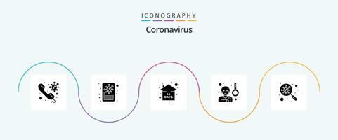 coronavirus glyf 5 ikon packa Inklusive hitta. temperatur. risk. sjuk. feber vektor