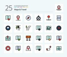 Karten Reise 25 Linie gefüllt Symbol Pack einschließlich Reise. Standort. Navigation. Zeiger. Koordinate vektor