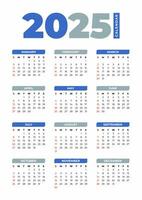2025 grundläggande kalender i vit bakgrund vektor