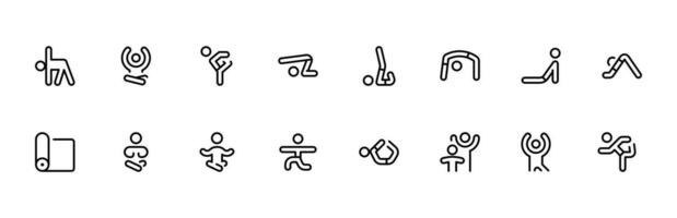 Yoga Symbol, Dehnen Posen, Vektor einstellen Design mit editierbar Schlaganfall. Linie, solide, eben Linie, dünn Stil und geeignet zum Netz Buchseite, Handy, Mobiltelefon Anwendung, ui, ux Design.