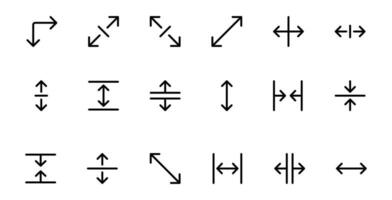 storleksändring ikoner uppsättning. skalning, öka, minska. redigerbar stroke. för de använda sig av av ui och mobil app, webb webbplats gränssnitt. vektor