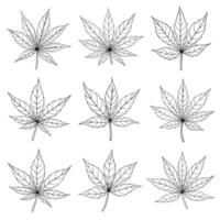 enkelhet cannabisblad frihandsritning platt designsamling. vektor