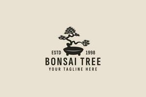 årgång stil bonsai logotyp vektor ikon illustration