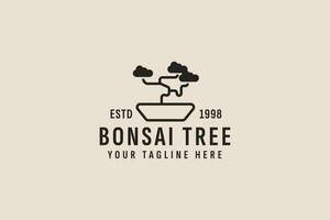 årgång stil bonsai logotyp vektor ikon illustration