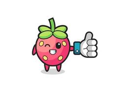 söt jordgubbe med sociala medier tummen upp symbol vektor