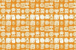 orange aztec mönster med vit symboler vektor