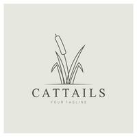 cattails eller flod vass gräs växt logotyp design, vatten- växter, träsk, vild gräs vektor