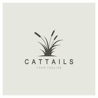 cattails eller flod vass gräs växt logotyp design, vatten- växter, träsk, vild gräs vektor