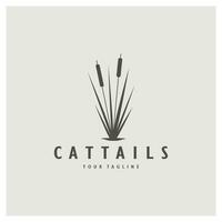 cattails eller flod vass gräs växt logotyp design, vatten- växter, träsk, vild gräs vektor