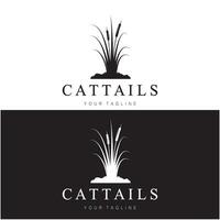 cattails eller flod vass gräs växt logotyp design, vatten- växter, träsk, vild gräs vektor