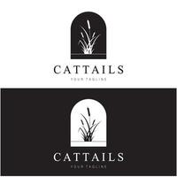 cattails eller flod vass gräs växt logotyp design, vatten- växter, träsk, vild gräs vektor