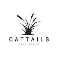 cattails eller flod vass gräs växt logotyp design, vatten- växter, träsk, vild gräs vektor