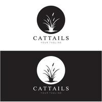 cattails eller flod vass gräs växt logotyp design, vatten- växter, träsk, vild gräs vektor