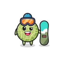 Illustration des Melonenfruchtcharakters mit Snowboarding-Stil vektor