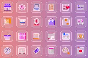 Einkaufen Web glasmorphe Icons Set vektor